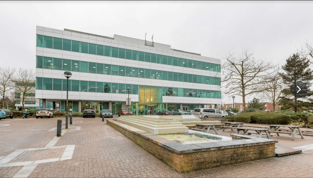 Glass-fronted office building at Bishop Square, Hatfield